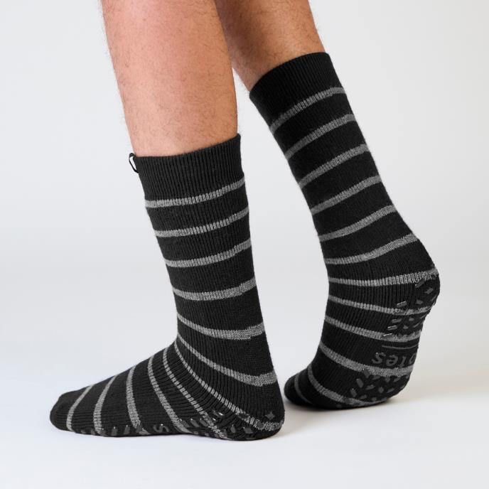 totes toasties® Mens Thermal Brushed Original Slipper Socks (Twin Pack) Grey / Black Stripe Extra Image 2